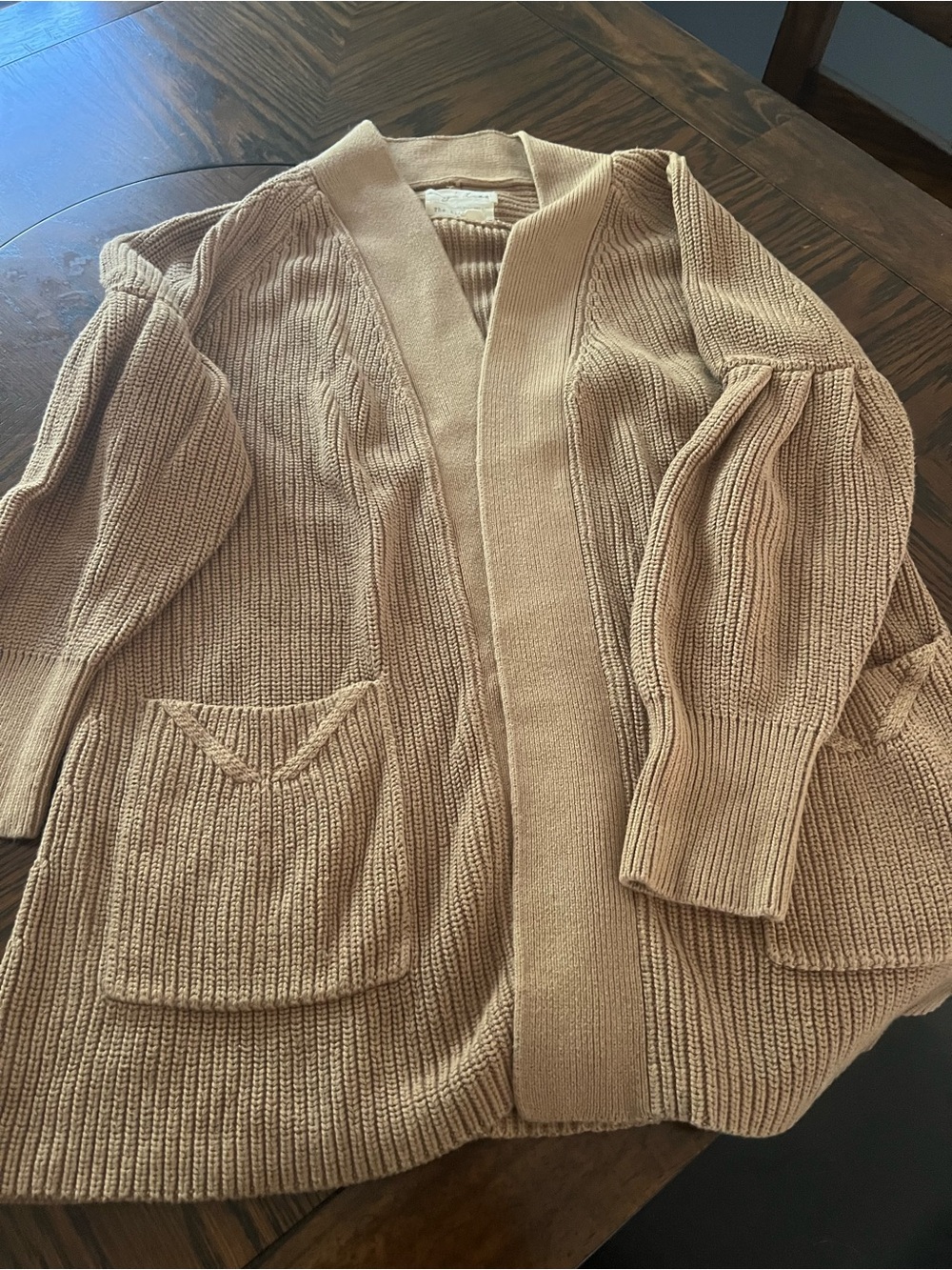 Evy’s Tree Women’s S Beige Solid Knit Open Front V-Neck Cardigan Pockets #616